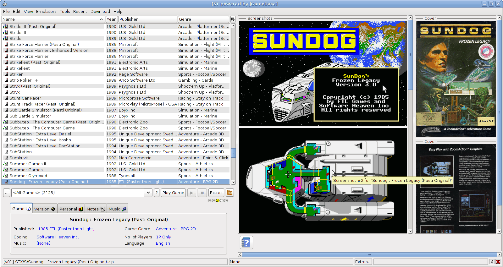 Gamebase. Интерфейс эмулятор YZUZ. Sundog: Frozen Legacy. Universal Emulator manual. Flight Simulator 1987.